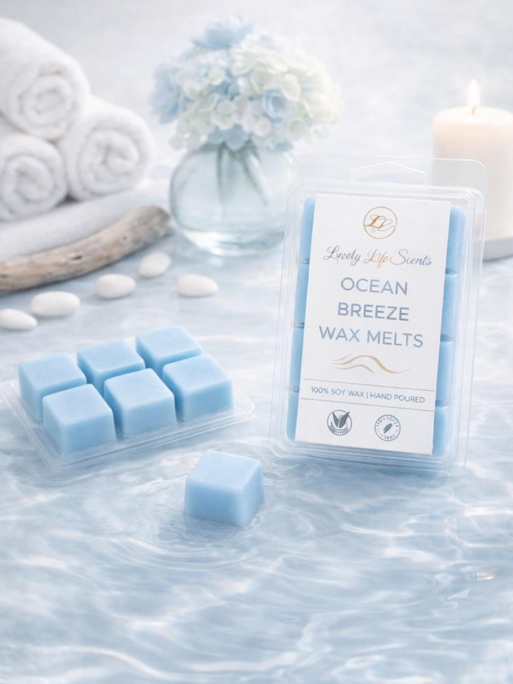 Ocean Breeze Blue Premium Soy Wax Melts - Fresh Scent Cubes